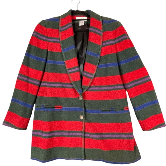 Vtg 90s Casual Corner Southwestern Aztec Striped Wool Blend Jacket Peacoat Sz 4 - Picture 1 of 15